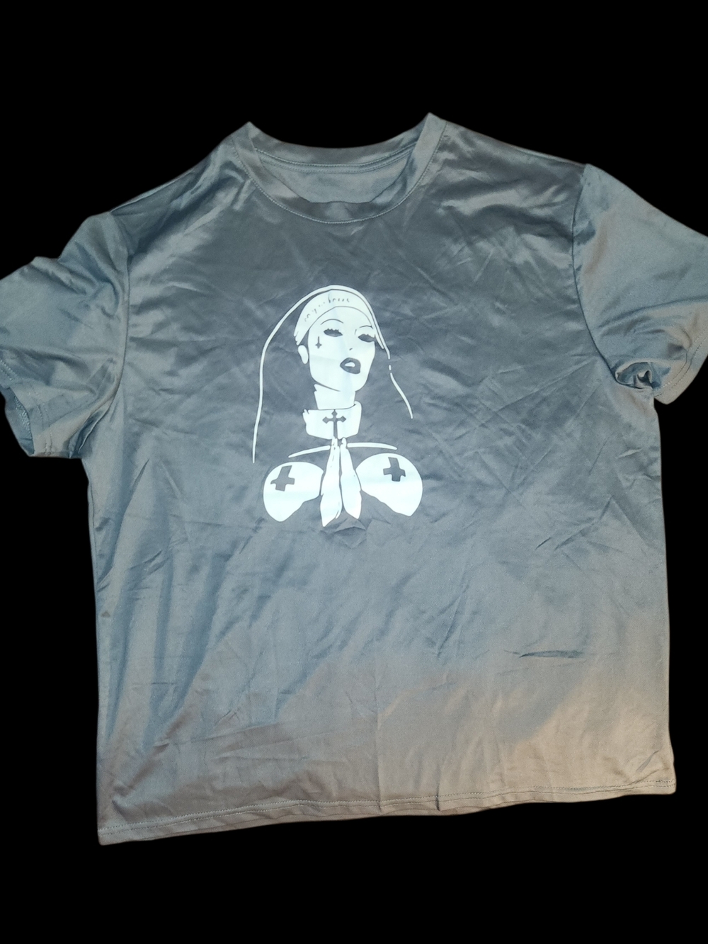 Naughty Unholy Nun in Slate Gray Performance Tee